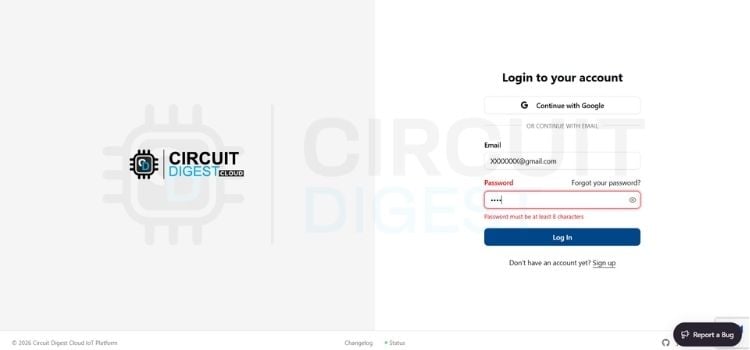 Экран регистрации и входа CircuitDigest Cloud
