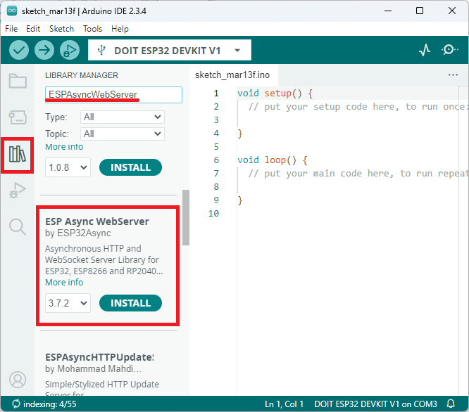 Установка библиотеки ESPAsyncWebServer в Arduino IDE