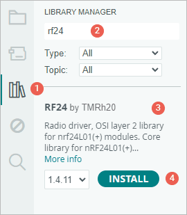 Установка библиотеки RF24 в Arduino IDE