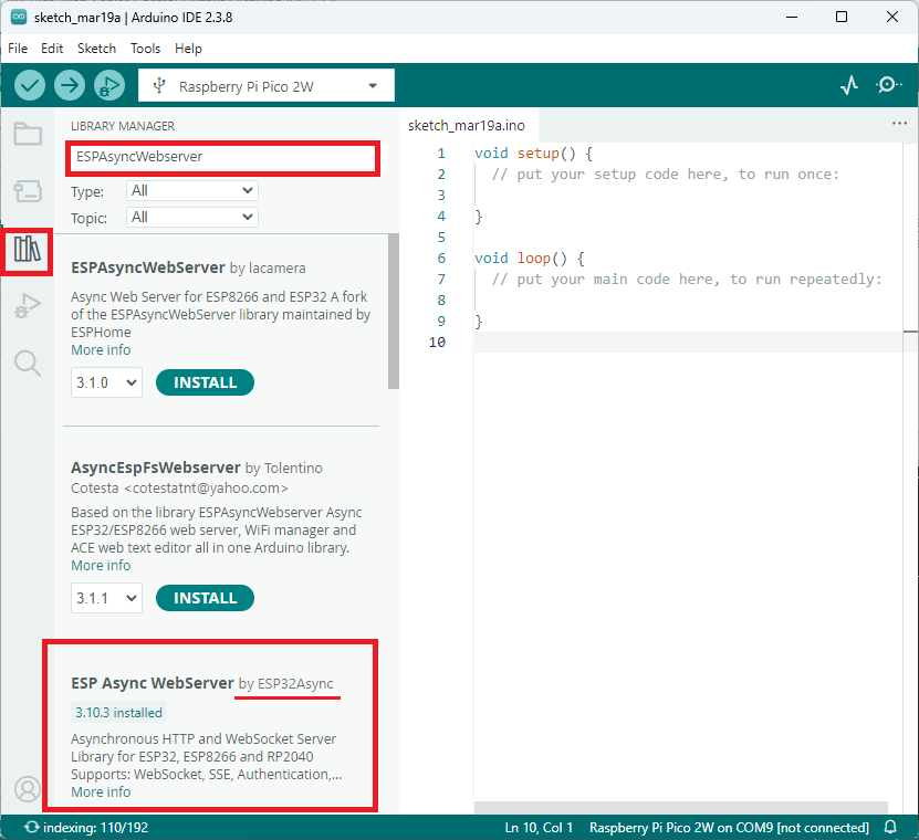 Установка ESPAsyncWebServer в Arduino IDE