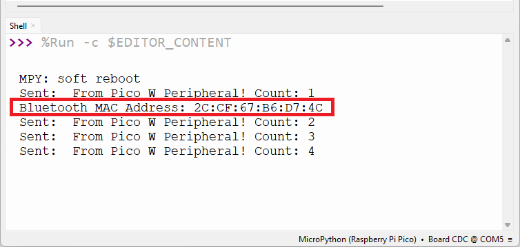 Thonny IDE: вывод Bluetooth MAC-адреса Pico