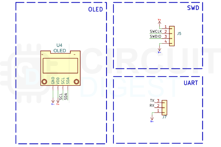 Интерфейсы дисплея и программирования: OLED по I2C, SWD и UART