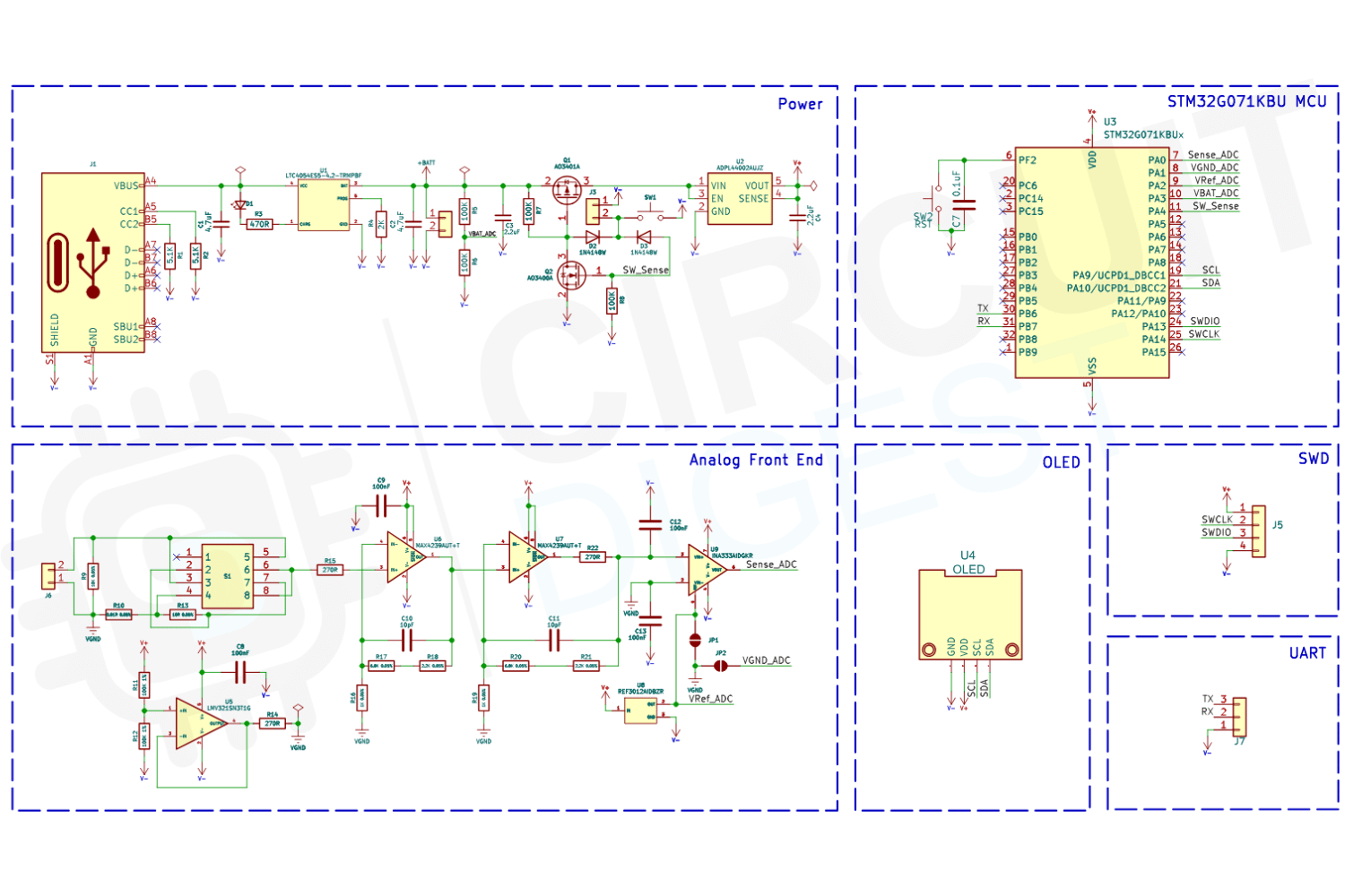 Полная схема прецизионного цифрового микроамперметра на STM32